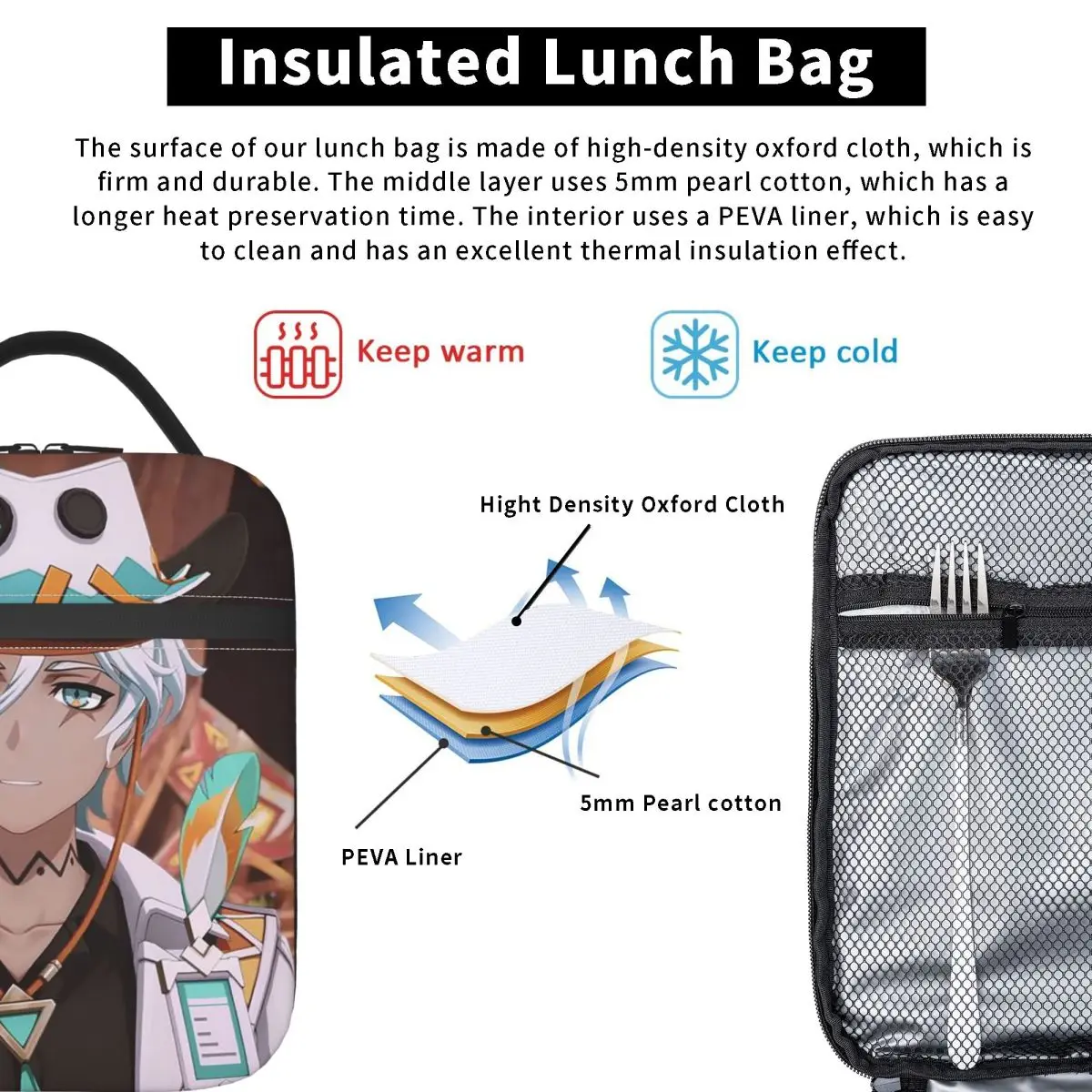 Ifa Anime Game Genshin Impact Insulated Lunch Bag for Women Kids Portable Food Boxes Thermal Lunch Box Tote