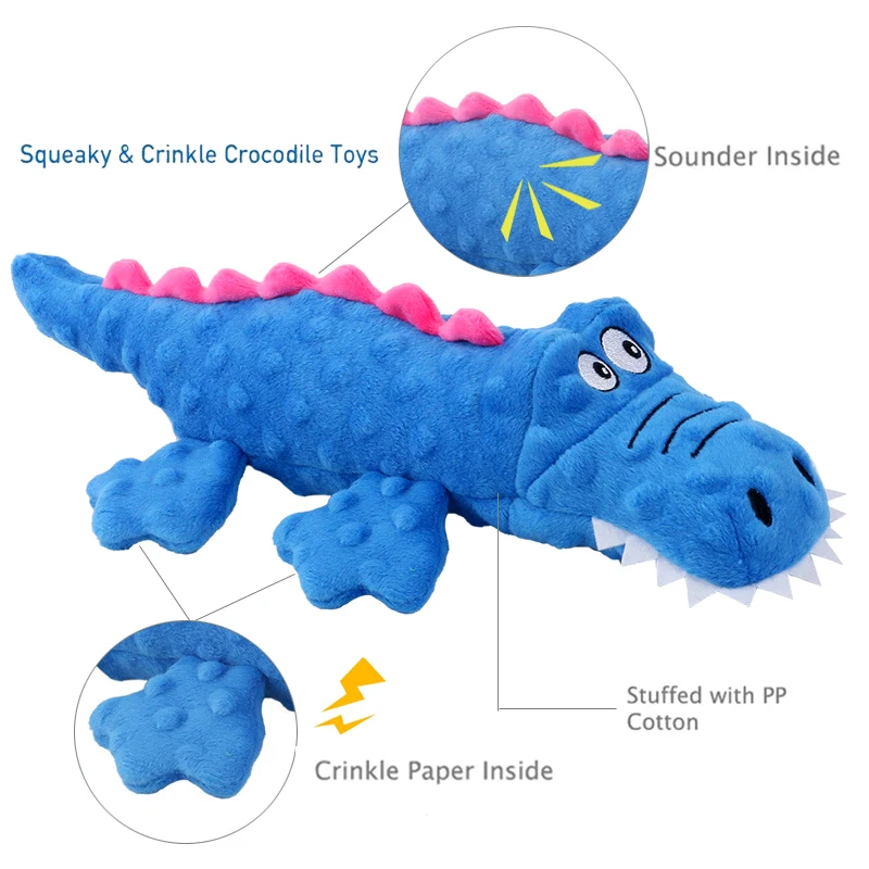 Soft Plush Pet Dog Squeaky Chew Toys Stuffed Crocodile for Small Large Dogs Cat Cute Interactive Squeak Toy Durable