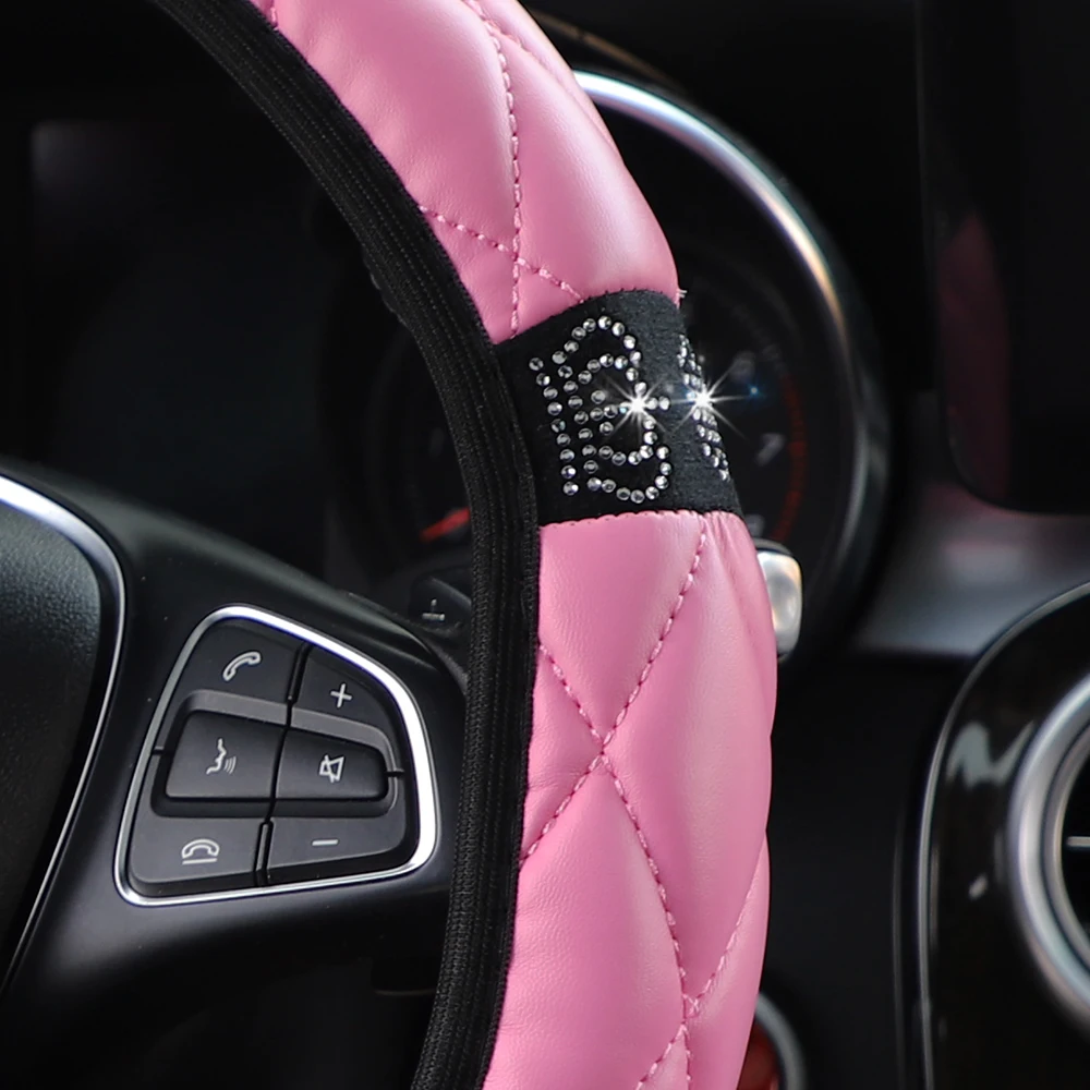 Kleine Krone, weicher Leder-Lenkradbezug, mit Diamanten eingelegt, 14,5 bis 15 Zoll, Autozubehör, ohne Innenring – Detail 10
