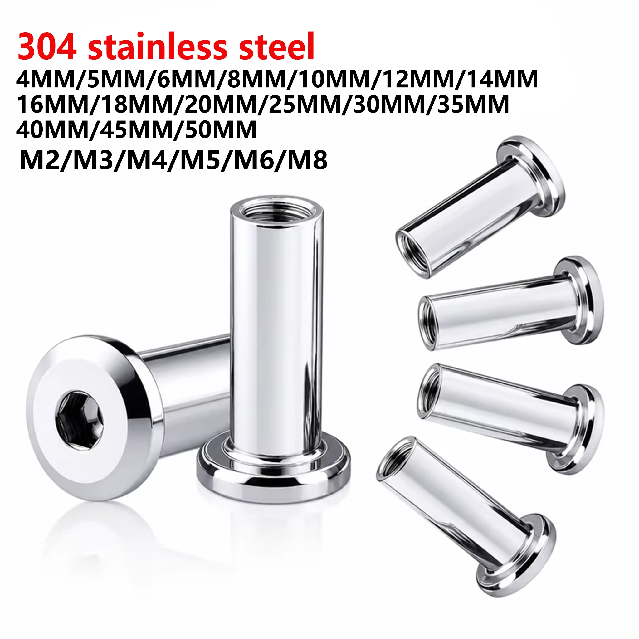 M2 M3 M4 M5 M6 M8 304 Stainless Steel Flat-Head Hex Socket Cap Furniture Rivet Embedded Connector Sleeve Nuts