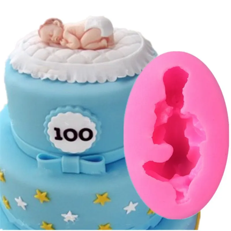 New 3D Sleeping Baby Doll Silicone Cake Mold Face Down  Party Fondant  Decorating Tools Cupcake Chocolate Baking Moulds