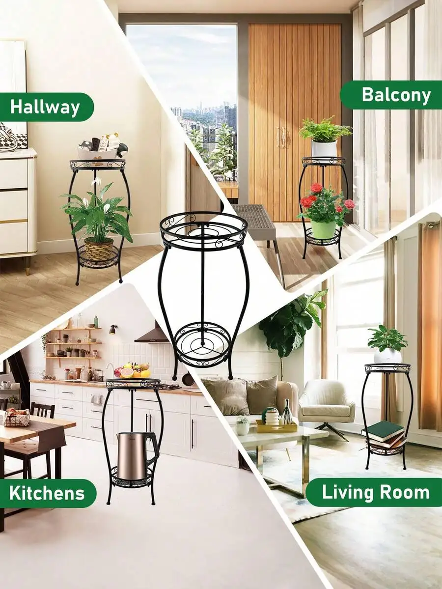 1 Pack Plant Stand Indoor Outdoor, 2 Tier Tall Black Metal Rustproof Stable Plant Stands, Multiple Plant Sturdy Rack Holder Rack