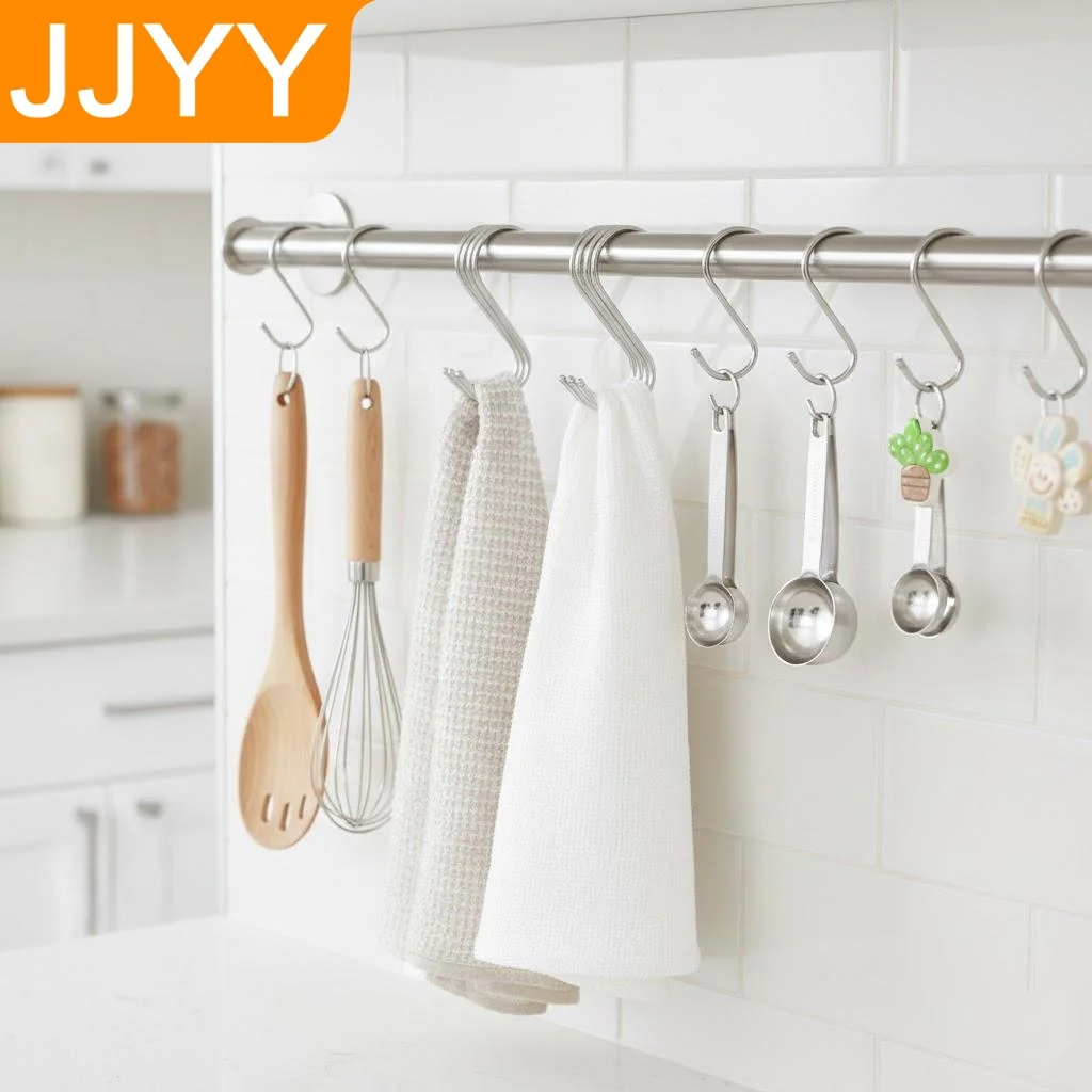 10PCS 410 Stainless Steel S Hooks Wall Mounted Bathroom Kitchen Storage Organizer Hooks Small Space Saving Hooks