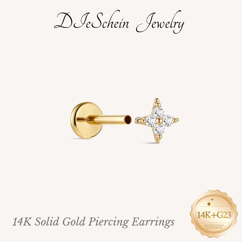 DIeSchein Helix Hoop Piercings Solid 14K Gold G23 Titanium Post Flat Back Earrings for Women Kids Birthday Gifts Jewelry