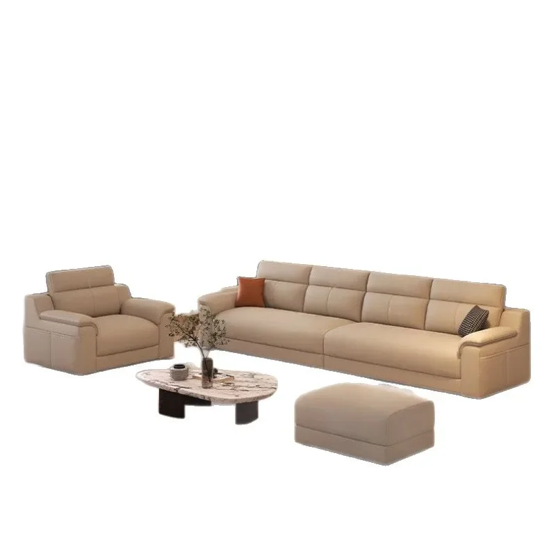 

Simple and modern Italian-style new first-layer cowhide sofa, small apartment straight row living room sofa