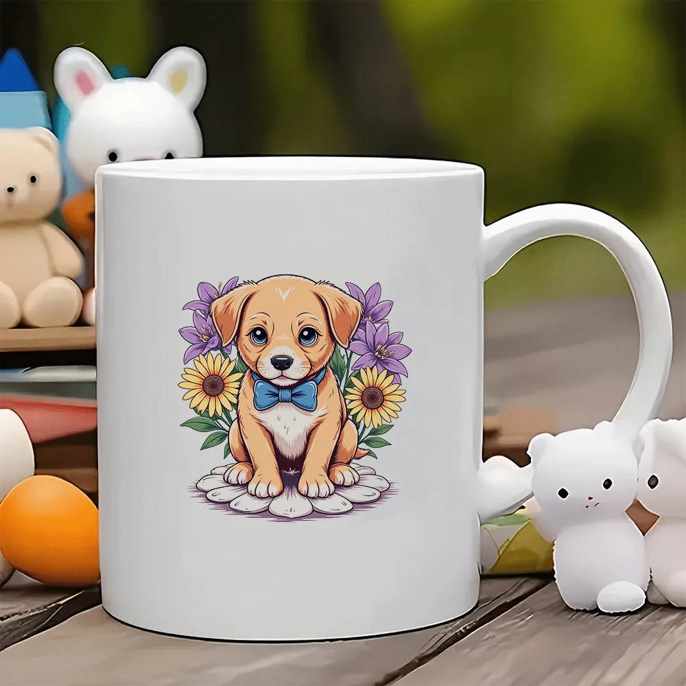Mug Bunga Anak Anjing Kartun 11OZ Cangkir Minuman Dingin & Panas Anak-anak Hadiah Natal Keluarga Kantor