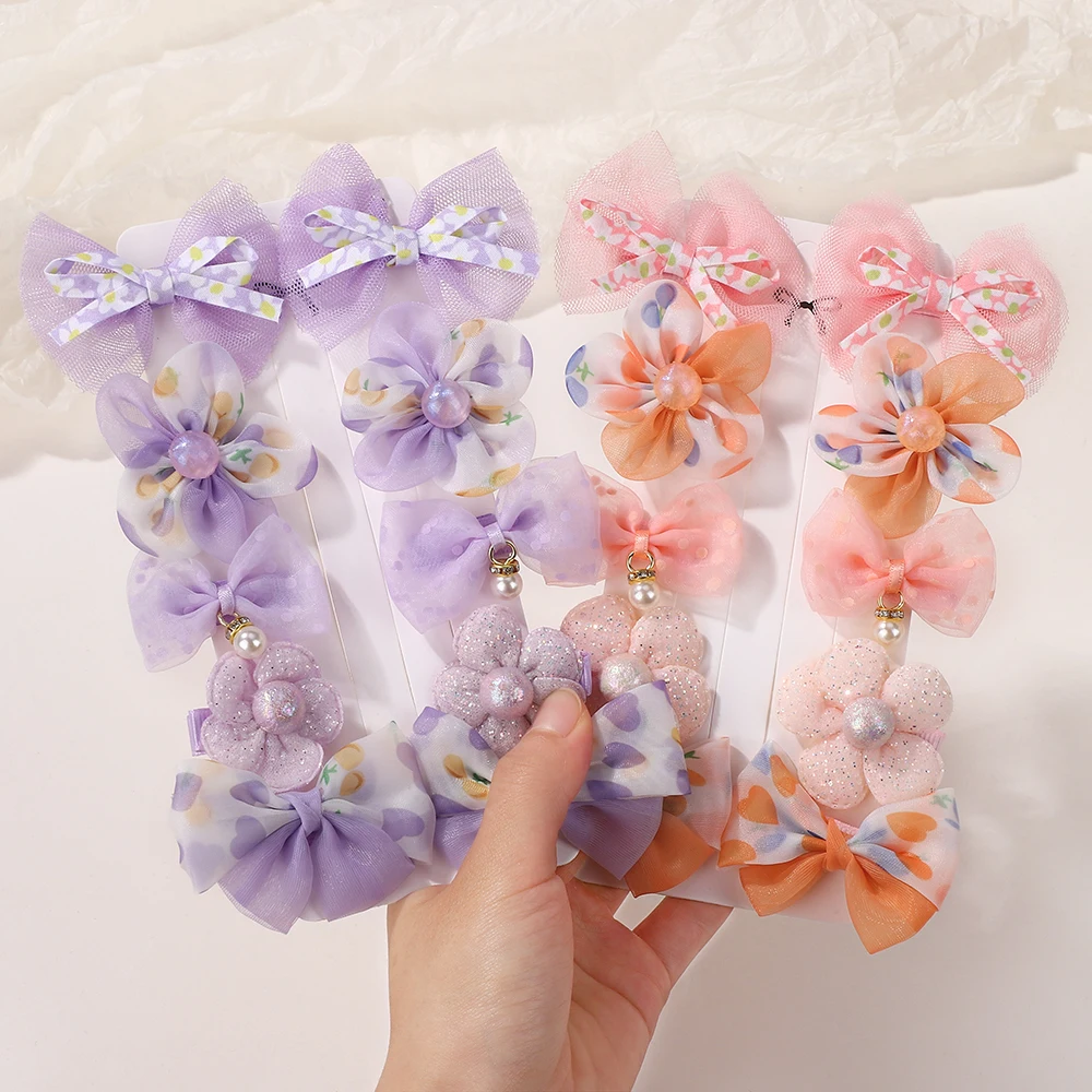 

10Pcs/Set Baby Girls Hair Accessories Cute Colorful Flower Bows Lace Mesh Hairpins Princess Barrettes BB Clips for Girls
