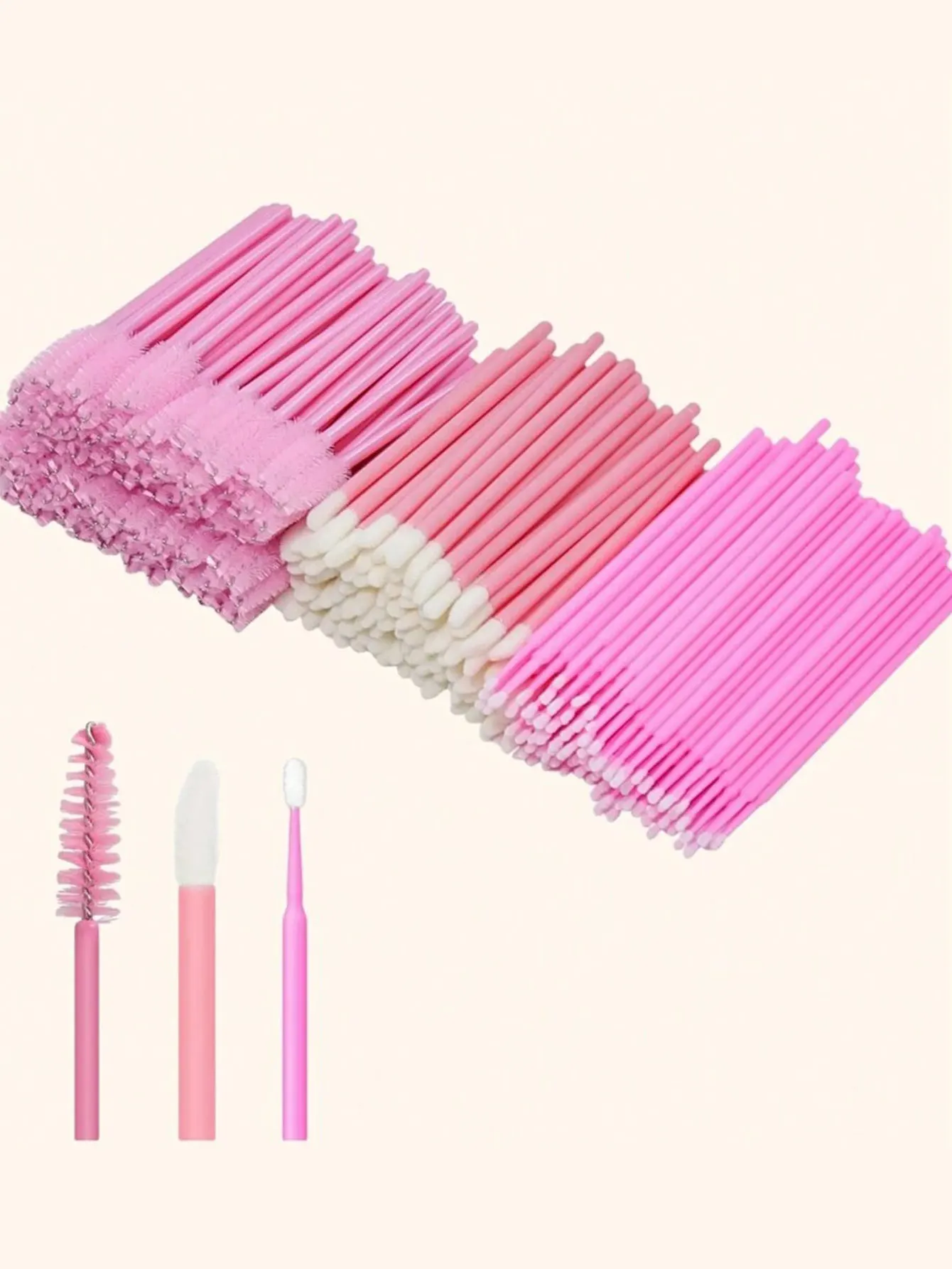 Eyelash Extension Brush Kit-Disposable Lash Spoolies, Micro Swabs, Lip Gloss Brushes 3-in-1 Set, 300 pcs