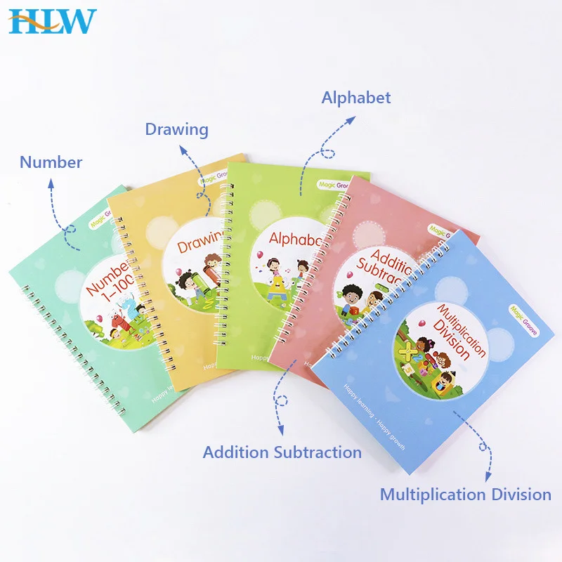 

4 Magic Copybooks Children's Toy Writing Reusable Free Wiping English Arabic Math Drawing Writing Practice