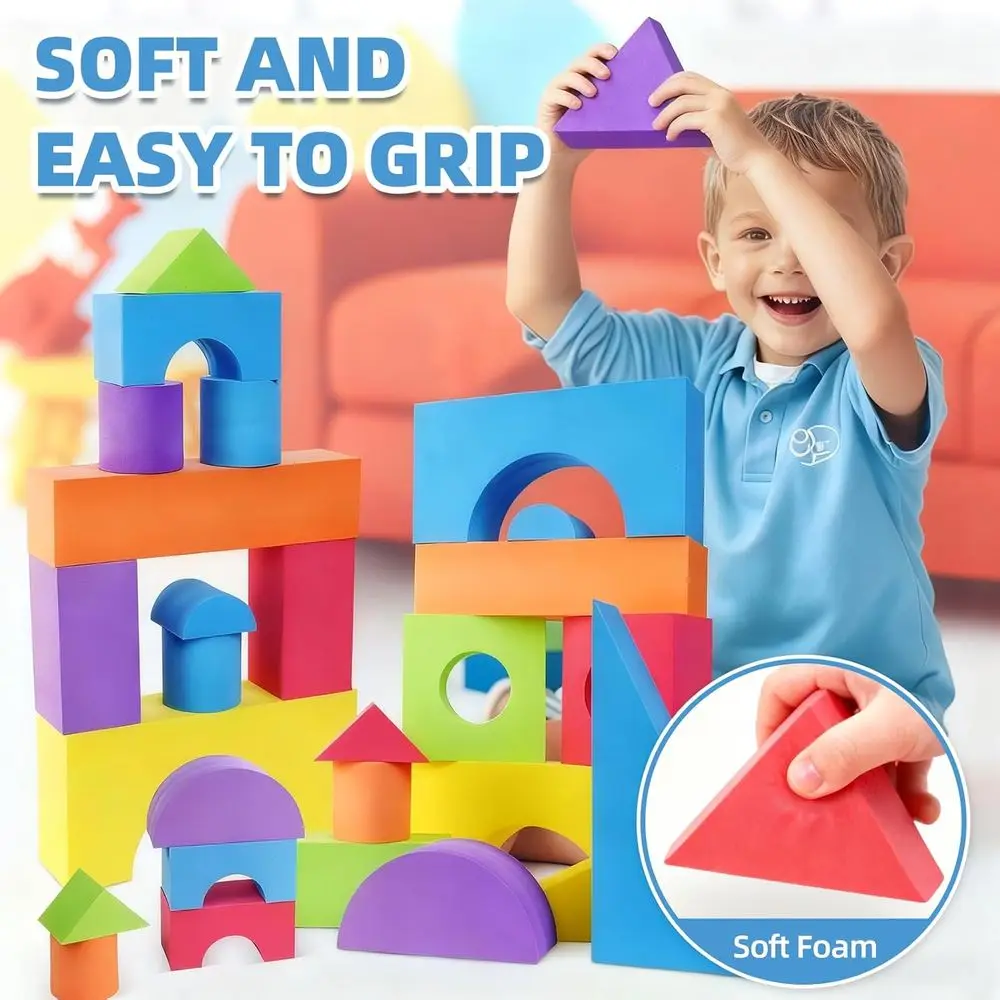 Blocchi da costruzione in schiuma EVA per bambini, non tossici, lavabili, set di giocattoli educativi da 60 pezzi per ragazzi e ragazze (blu)