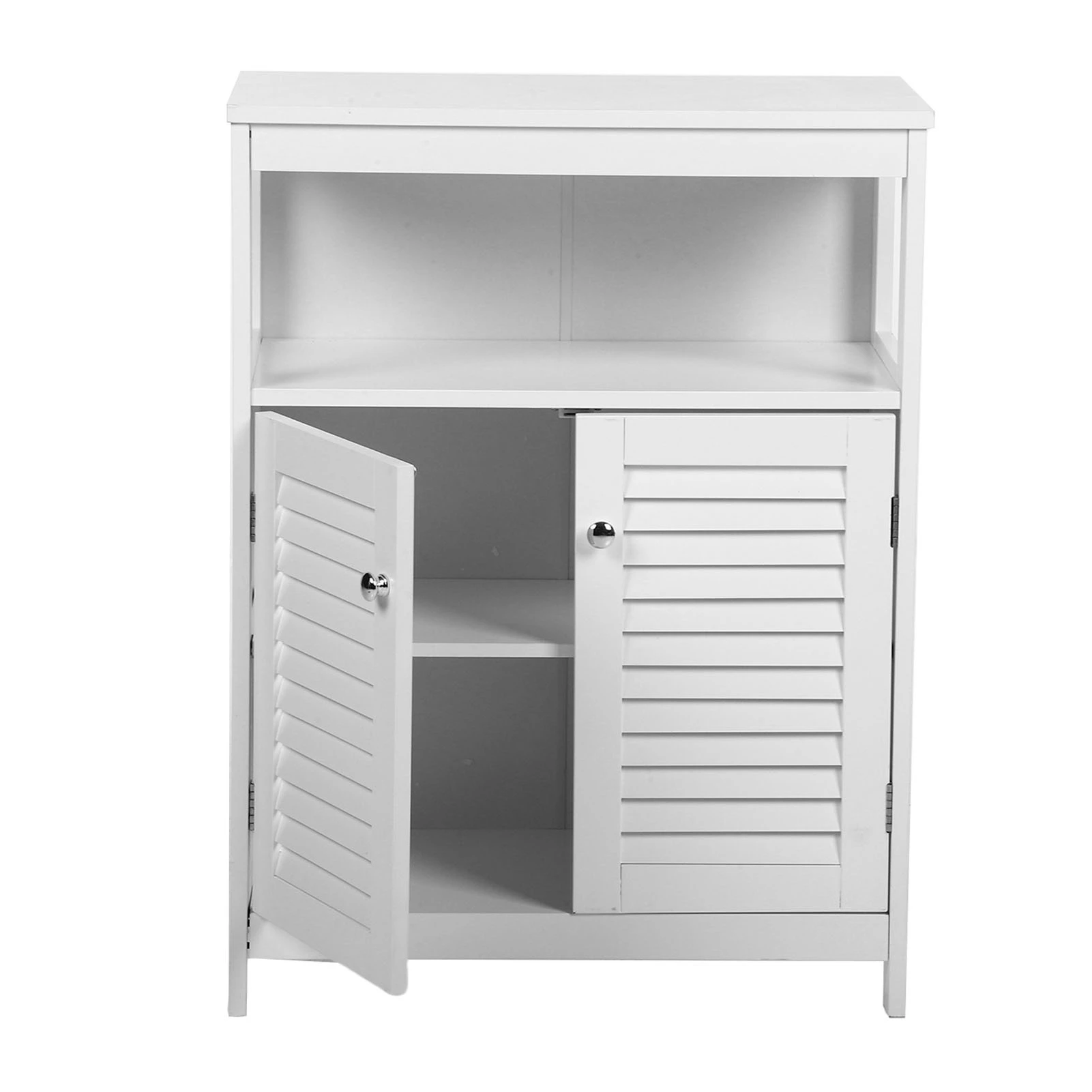 

NEW Water Proof Bathroom Storage Cabinet White Wooden Freestanding Cabinet with Removable Shelf Shutter Doors for Home Hotel