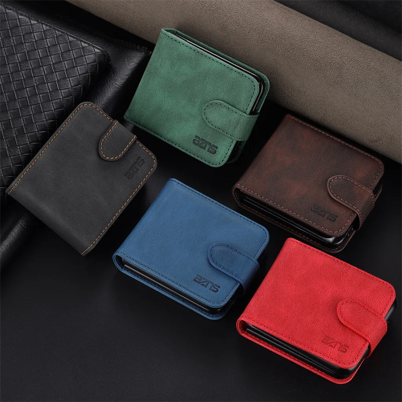 

Luxury Leather Wallet Card Case Fold Phone Case For Samsung Galaxy Z Flip 3 4 5 6 5G Anti Drop And Shockproof Protective Cover
