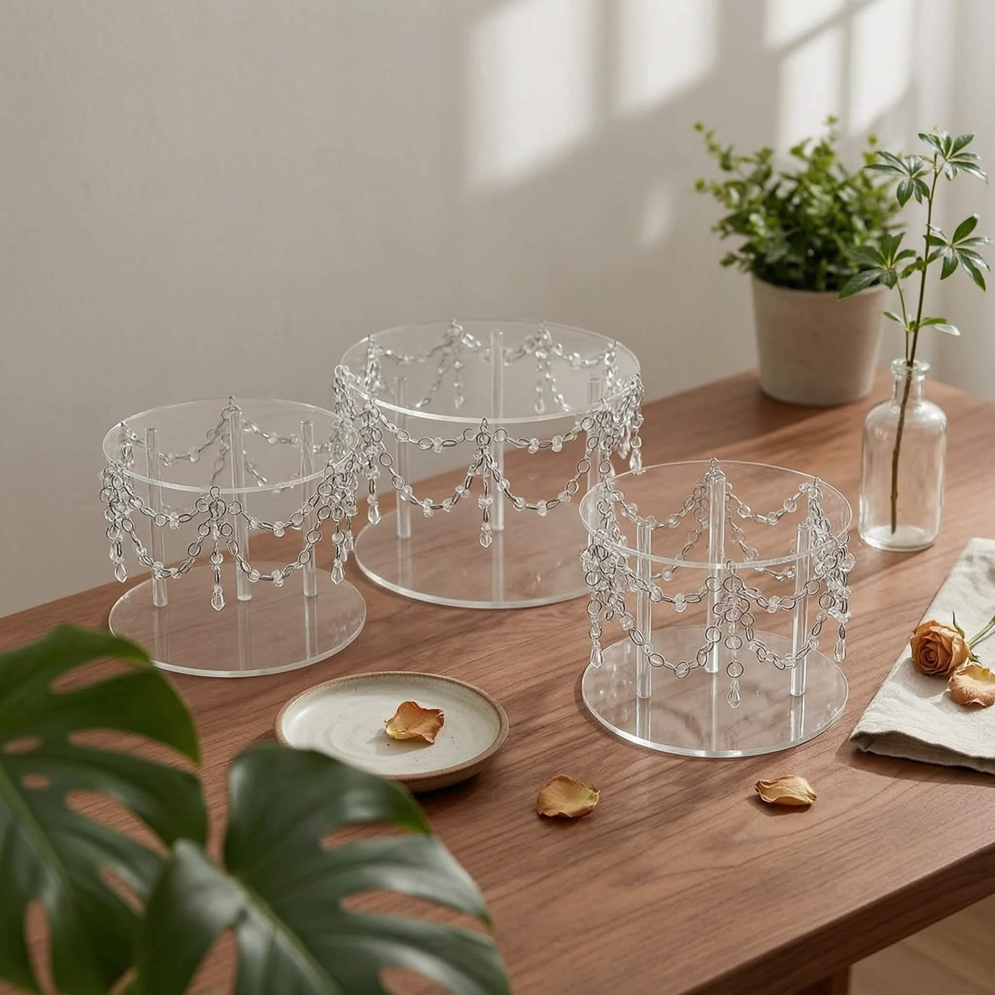 Acrylic Cake Tray Stand 15 Cm Tall Crystal Bead Cake Stand Tableware Transparent Table Decor Elegant