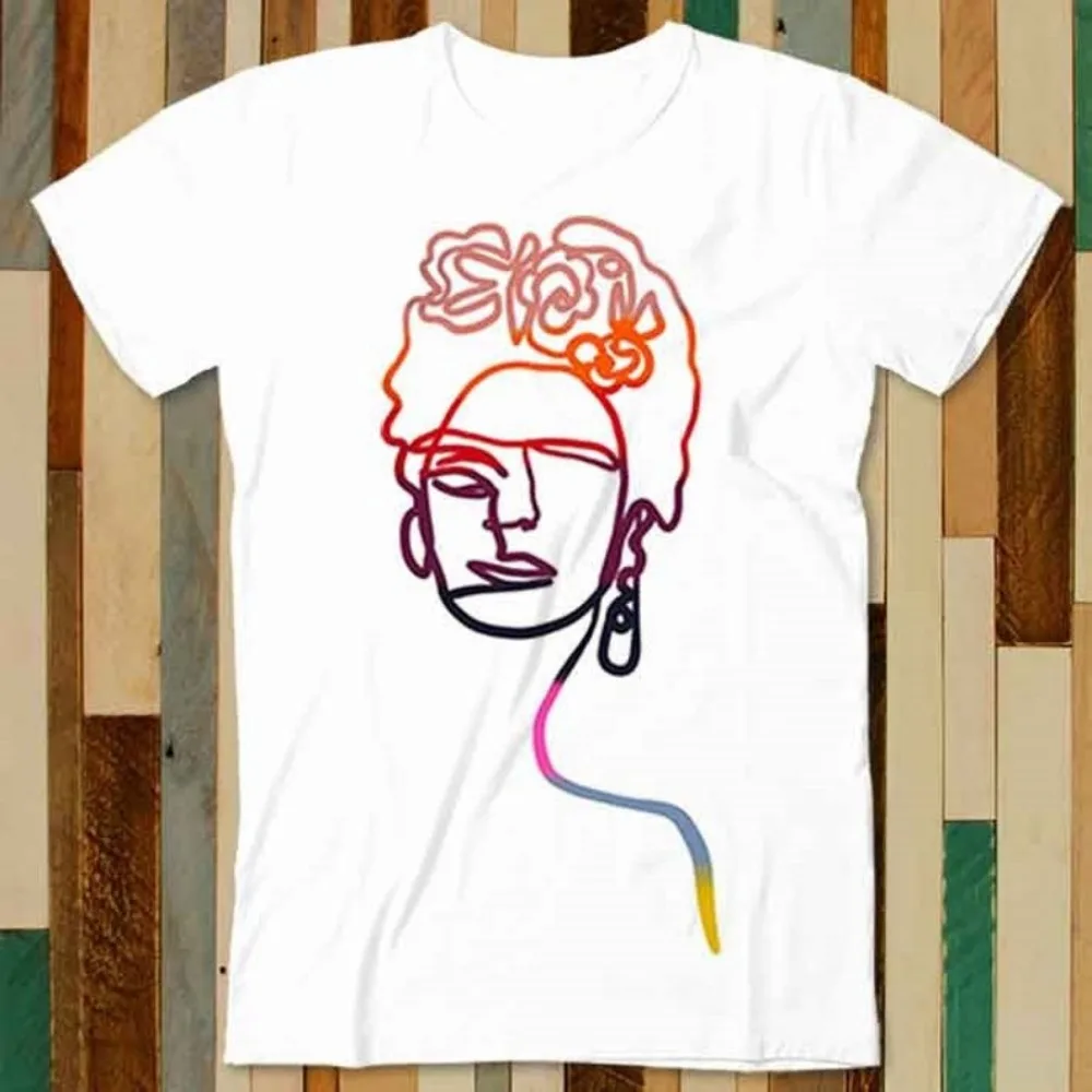 Frida Kahlo One Line Drawing T Shirt Adult Unisex Men Women Retro Design Tee Vintage Top