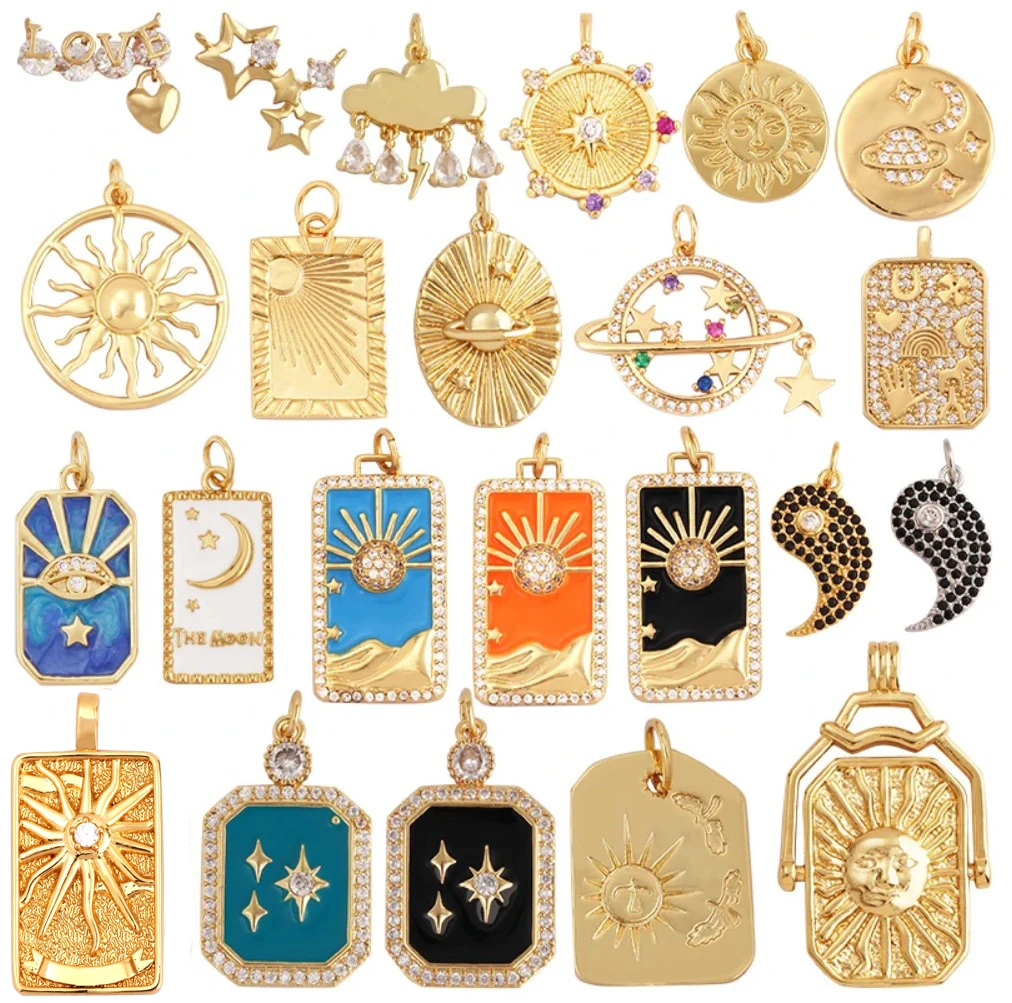 Whole sale custom selection -- Sun Moon Star 18K Gold Plated Charm Pendant,Cubic Zirconia Jewelry Necklace  Making Supplies