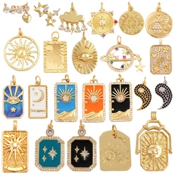 Whole sale custom selection -- Sun Moon Star 18K Gold Plated Charm Pendant,Cubic Zirconia Jewelry Necklace Making Supplies