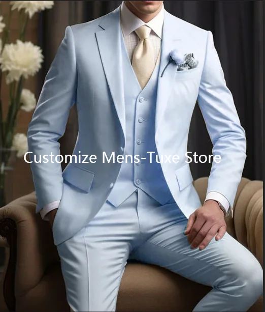 Elegant Wedding Men\'s Suits  Blazer Slim Fit 3 Pcs Jacket Pants Vest Luxury Costume Homme Formal Party Male Clothing