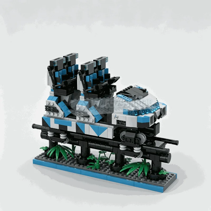 1021PCS Blue White Amusement Park High Speed Roller Coaster Car Model Custom Building Blocks DIY Assembly Desktop Display Gifts