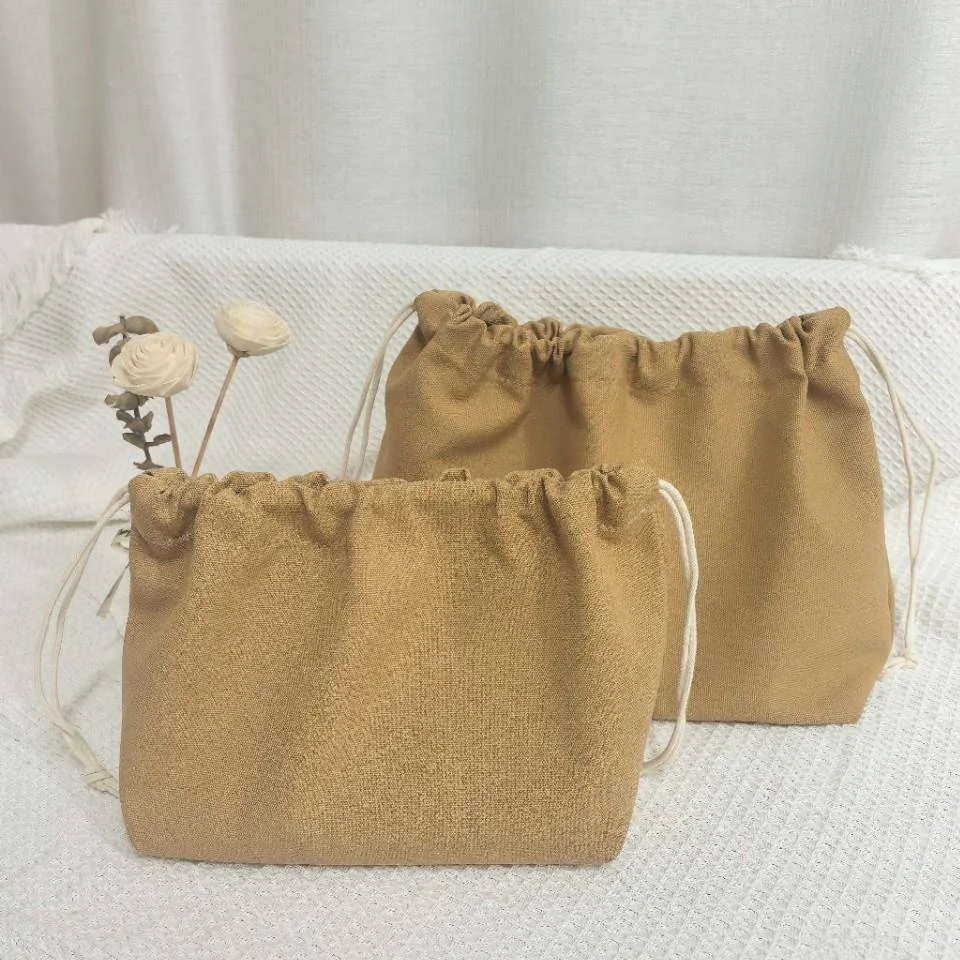 大中小キャンバス化粧品バッグ女性の手作り巾着収納袋防塵インナーポケットイン純色バッグ