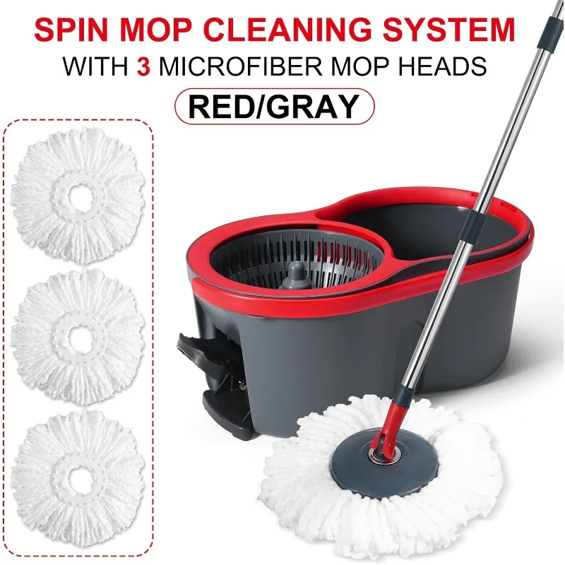 360° Spin Mop and Bucket Set with Separate Clean and Dirty Water,Mop and Bucket with Wringer Set for Home