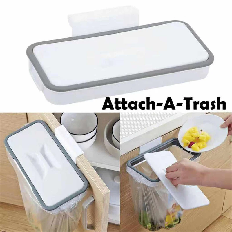 Kitchen Trash Rack Cabinet Door Garbage Bags Holder Portable Trash Bag Holder for Cabinet Door and Cupboard with Removable Lid