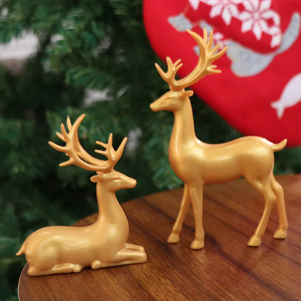 

Creative Deer Desktop Ornament Sitting/Standing Position Cute Reindeer Sculpture Durable Exquisite Elk Home Decor TV Cabinet