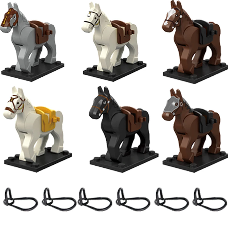 MOC Military Building Blocks Module Soldier Figures Equipments Mount Medieval Ancient War-Horse Rope Animals Saddle Accessories