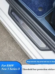 For BMW 5 Series i5 2024 2025 Car Door Sill Leather Stickers Protection Plate Carbon Fiber Threshold Strip Taildoor Accessories