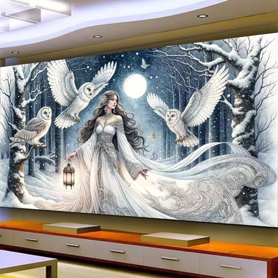 

Большой размер алмазная живопись снежная сова лес красота Diy полная дрель Алмазная мозаика вышивка ювелирные изделия вышивка крестиком домашний художественный декор