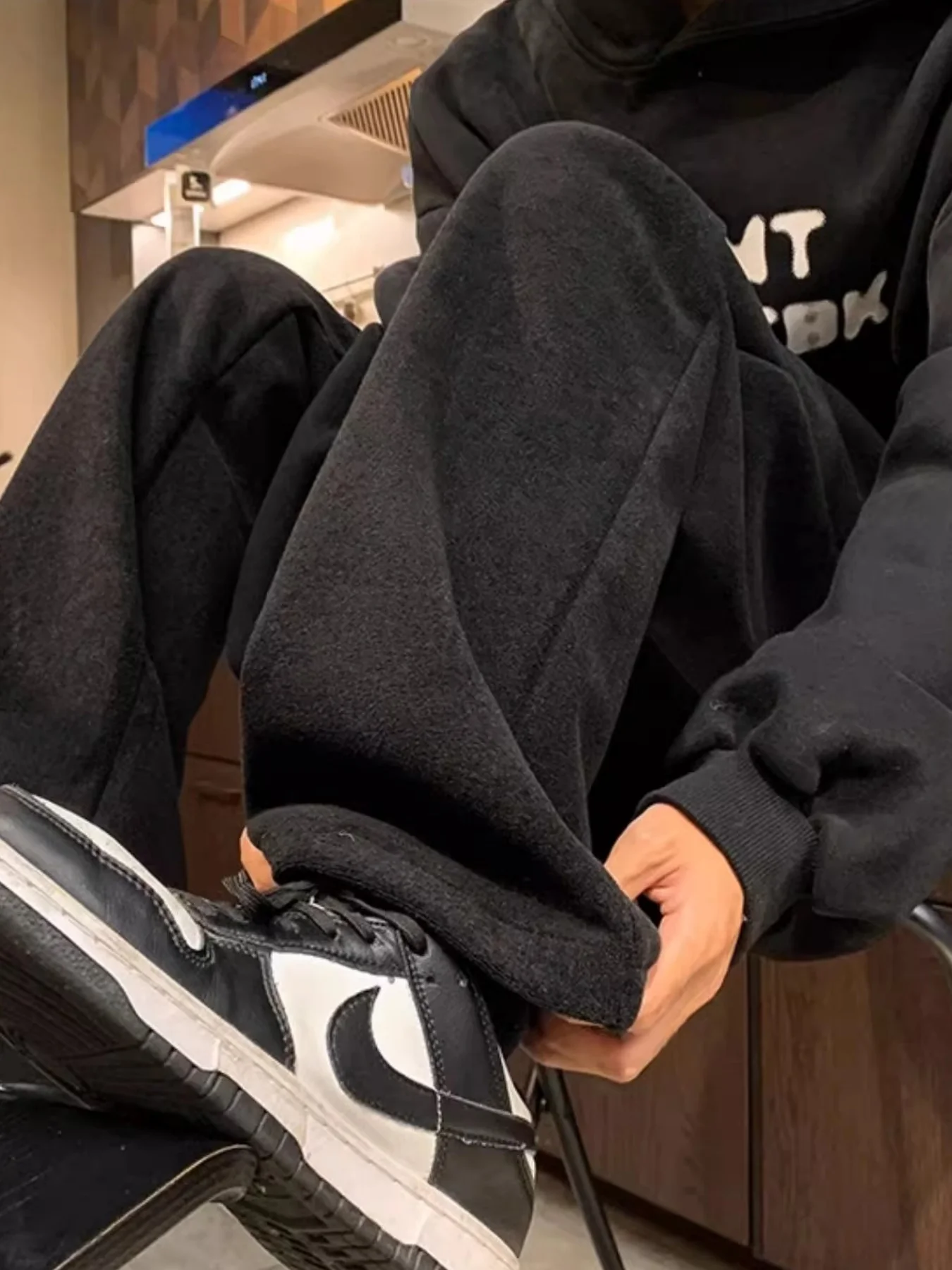 Amerikaanse retrostijl met fleece gevoerde verdikte joggingbroek voor dames, nieuwe herfst en winter losse casual veelzijdige afslankende luie wijde pijpen met hoge taille