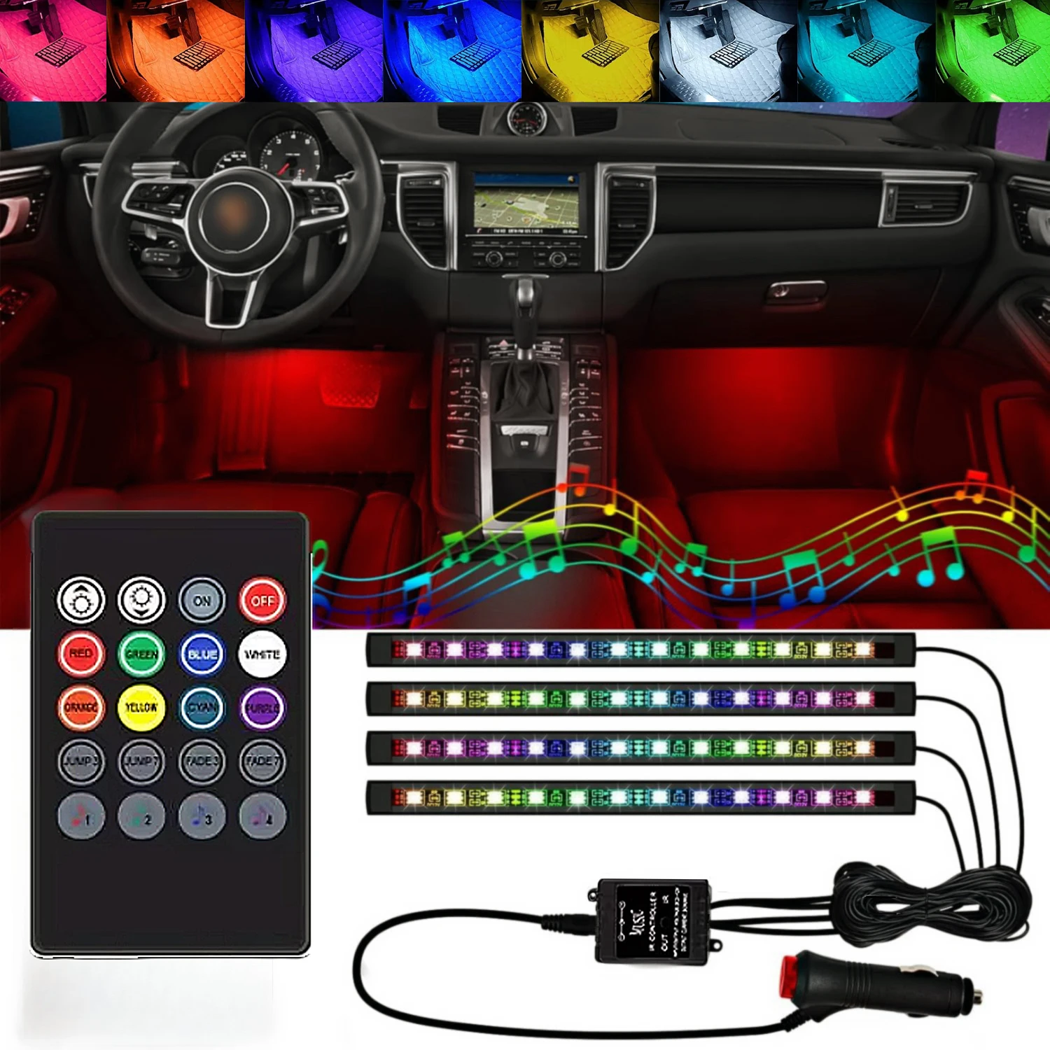 

Car Interior LED Ambient Light Strip APP Control RGB Music Sync Footwell Light Dashboard Voice Control Car Mood Atmosphere Lamp