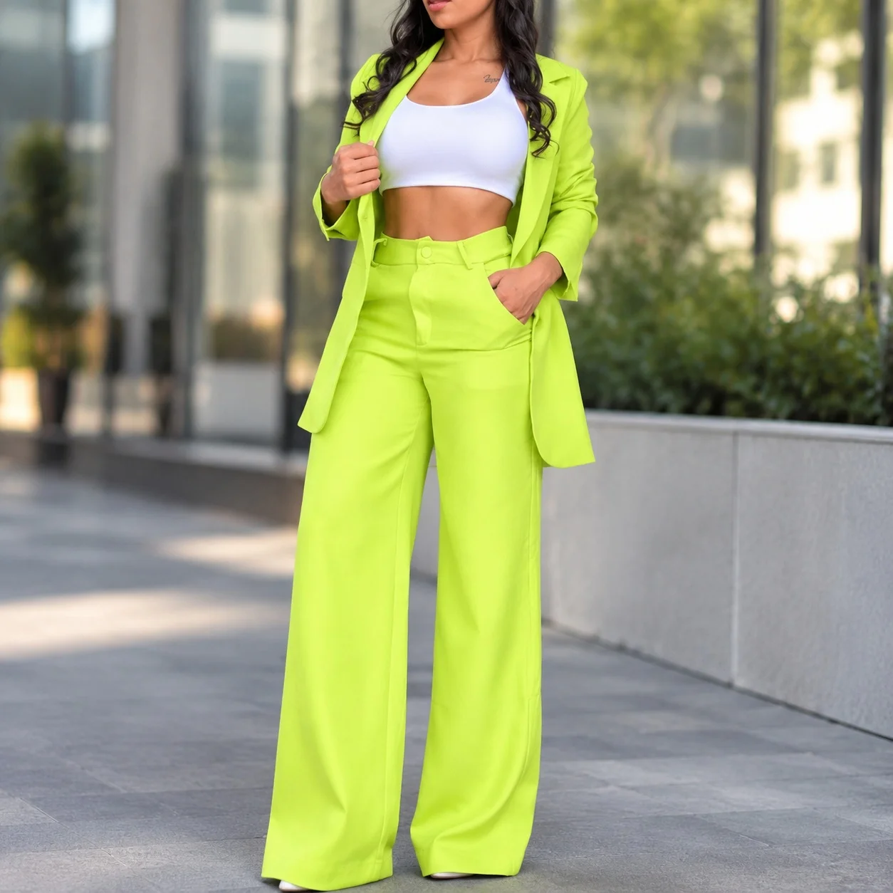 Long Pants Long Sleeves Set Full Length Elegant with Regular Sleeve Casual Women Suit