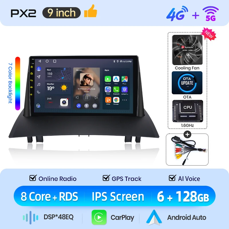 AWESAFE Draadloze CarPlay Android Auto Radio voor Renault Megane 2 2002-2009 GPS Navigatie Plug and Play RDS DSP CAN-BUS Retentie 2din