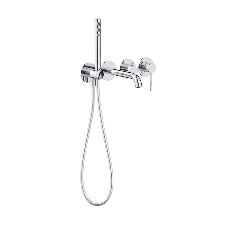 

Chrome Brass Concealed Mixer Modern Freestanding Dual Handle Hot and Cold Bath Water Taps with Square Spout and Side Spray