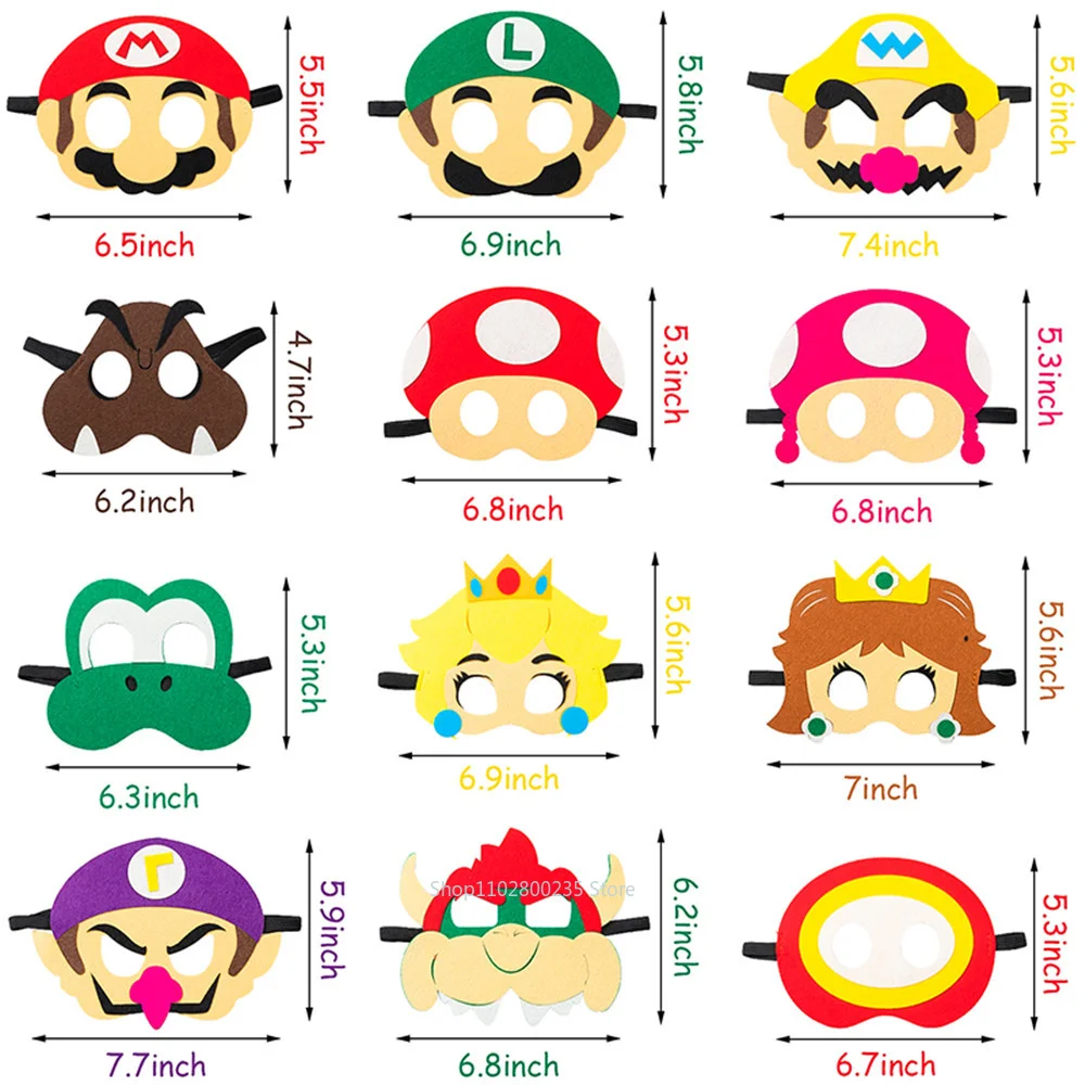 Super Mario Bros Felt Mask Luigi Yoshi Peach Bowser Cosplay Mask for Children Decoration Halloween Christmas Birthday Party Gift