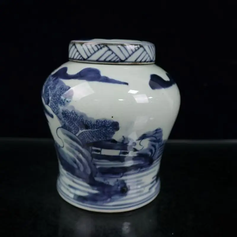 15cm Antique Chinese Ancient Ming Blue and White Porcelain Kirin Tank Jar