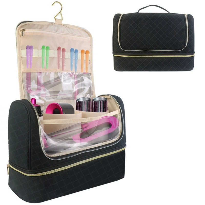 Curling Iron Double Layer Storage Bag Portable Suitcase Accessory Bag Cosmetic Travel Cases