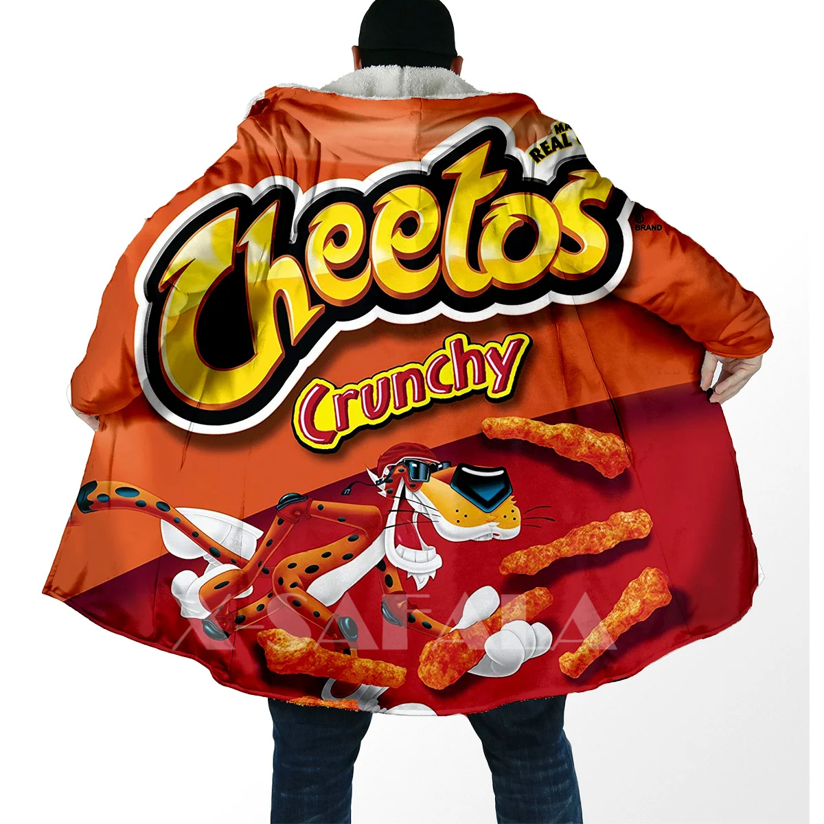 Funny Food Snack Cheetos All Over 3D Printed Thick Warm Overcoat Coat Hooded Cloak for Men Windproof Fleece Unisex Casual-3