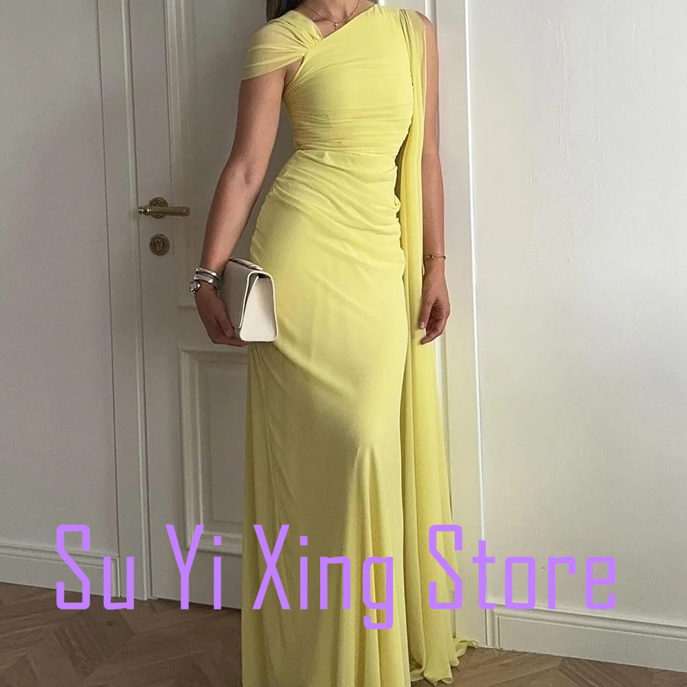 Chiffon Off the Shoulder Floor Length Pleats Watteau Train Sleeveless Classic and Graceful Zipper Back Evening Dress Solid Color