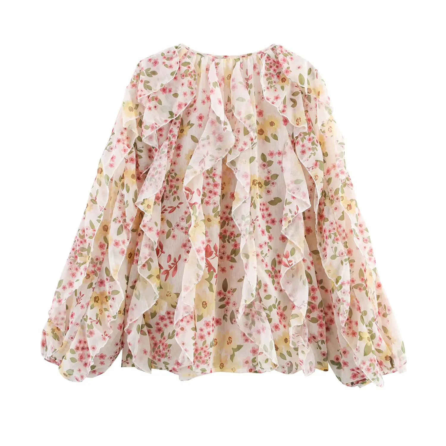 JNLEAOG Women's Printed irt Layered Decorative Design Autumn New Sle V-Ne Long Sve Polyester Fiber Casual Blouse