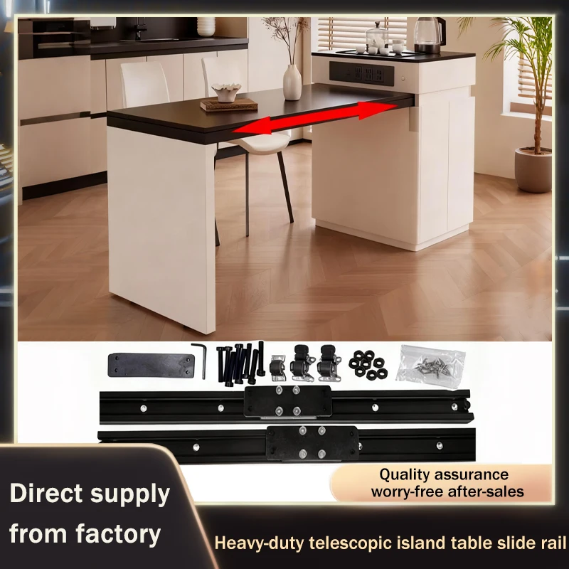 Heavy Duty Kitchen Island Telescopic Slide Rail Dining Table Pull Out Drawer Bottom Mount Tabletop Extension Load Bearing Guide