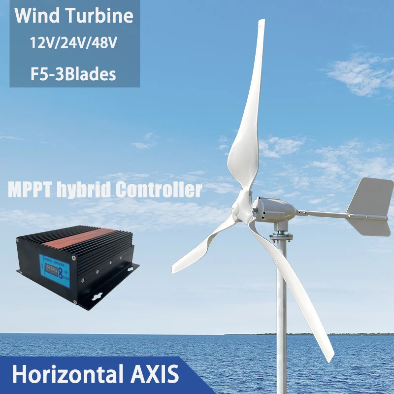 

10KW Wind Turbine 12v 24v 48v Generator Low Start Windmill Speed Free Alternative Energy 3Blades With MPPT Hybrid Controller