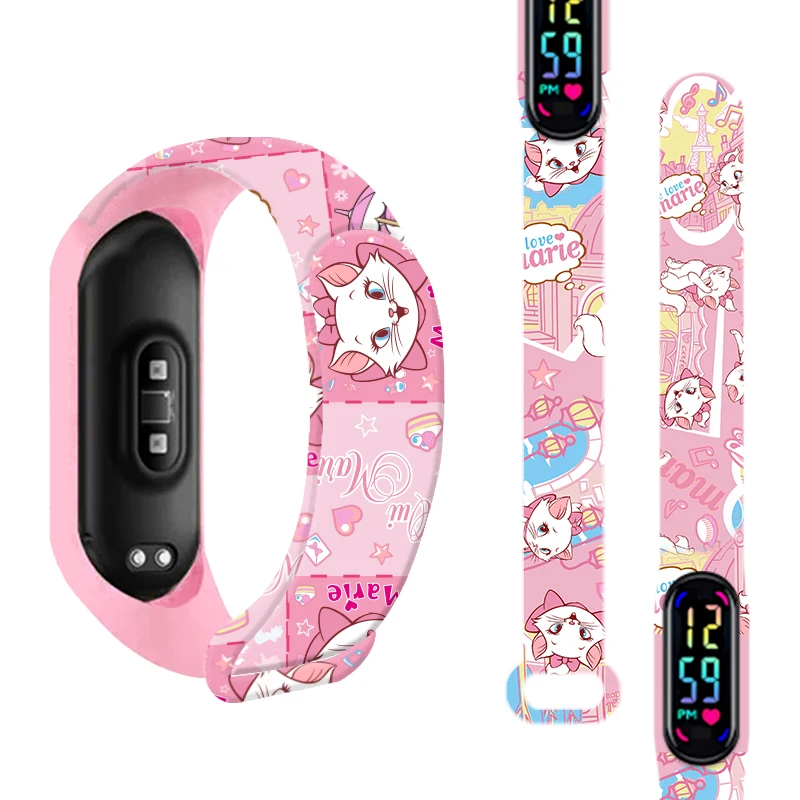 

Disney Kawaii Watch Cartoon Mary Cat Printed Electronic Watch Smart Bracelet Anime Figure Student Led Touch Screen Watch