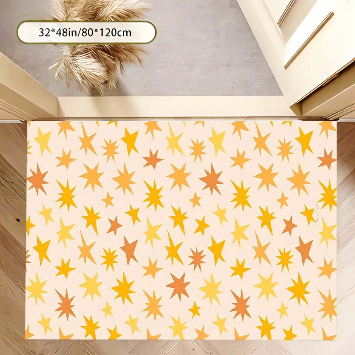 Warm Orange-Yellow Starburst Pattern Rug, Gentle Fresh Carpet for Living Room Bedroom, Cozy Home Decor