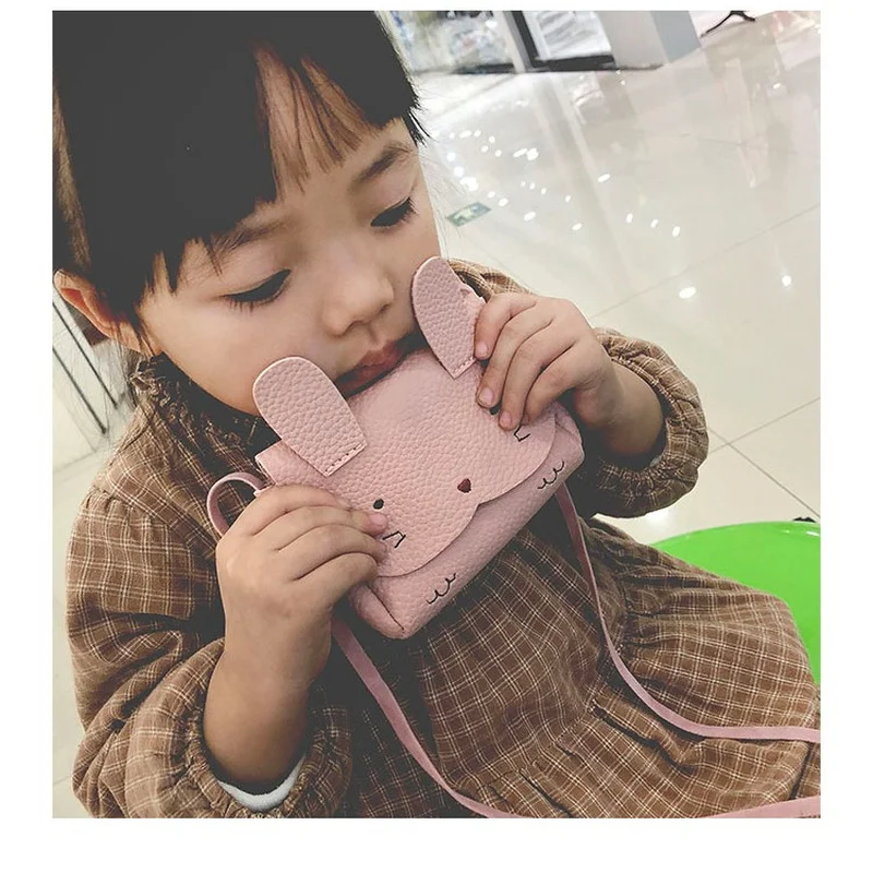 Girl Coin Purse bag PU Leather Children Wallet Box Bag Cute Rabbit Mini Money Bag Baby Crossbody Wallet