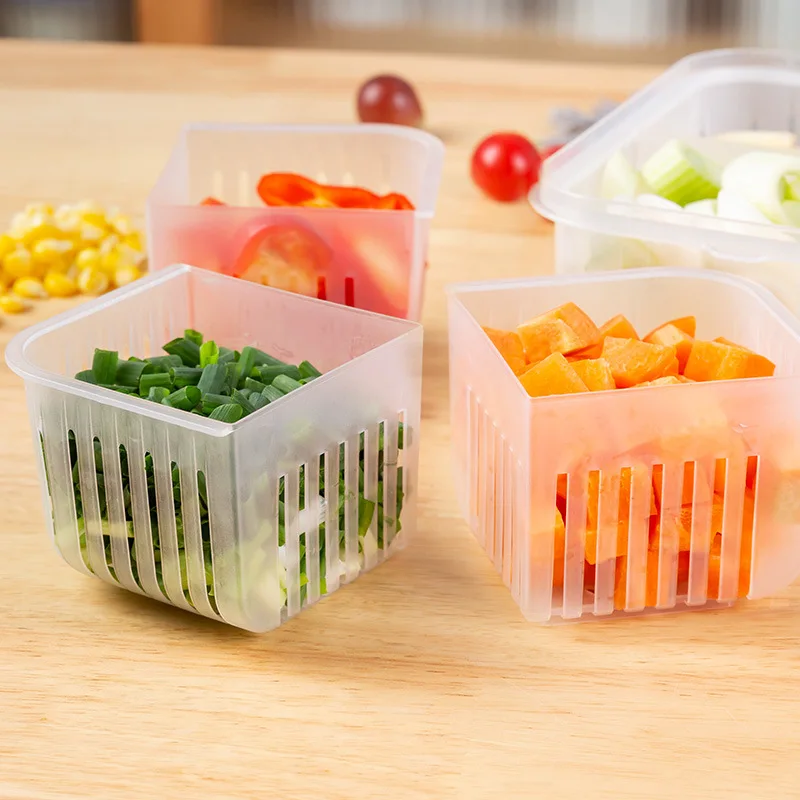 4-IN-1 Kitchen Drain Basket Storage Containers Fridge Fresh-keeping Boxes Vegetable Fruit Separation Box Kitchen Organize Tool