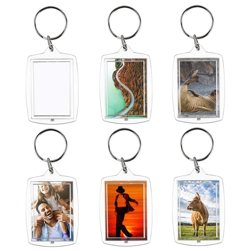 

ELBA_100Pcs Photo Keychain Rectangle Insert Picture Frame DIY Split Ring