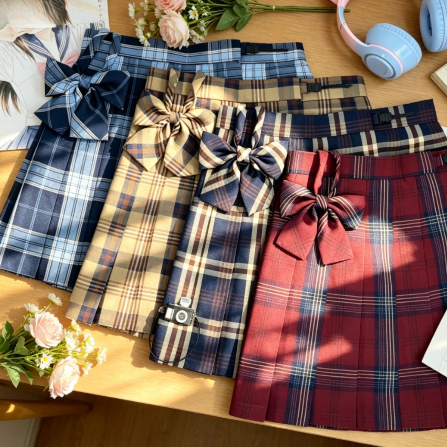 JK School Uniform Plaid Skirt, Japanese Preppy High Waist A-Line Skirt For Graduation Photo Student School Uniform Wear