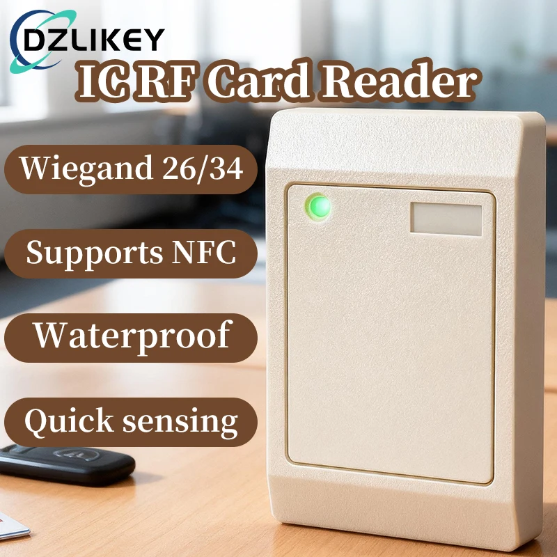 Compact White NFC Wiegand Access Control Head, IC Card Proximity Reading, Waterproof, Anti-Crash Circuit, for Office/Apartment