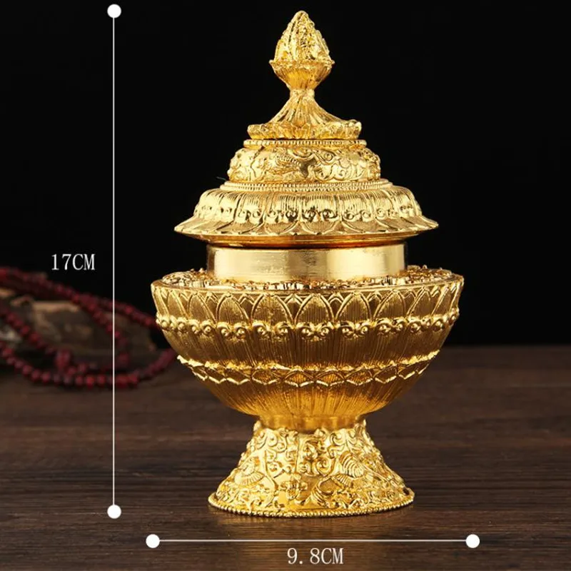 17cm Gold Alloy Metal Collective Lucky Auspicious Plated Carving Tibetan Buddhist Tranic Home Office Putting Decoration